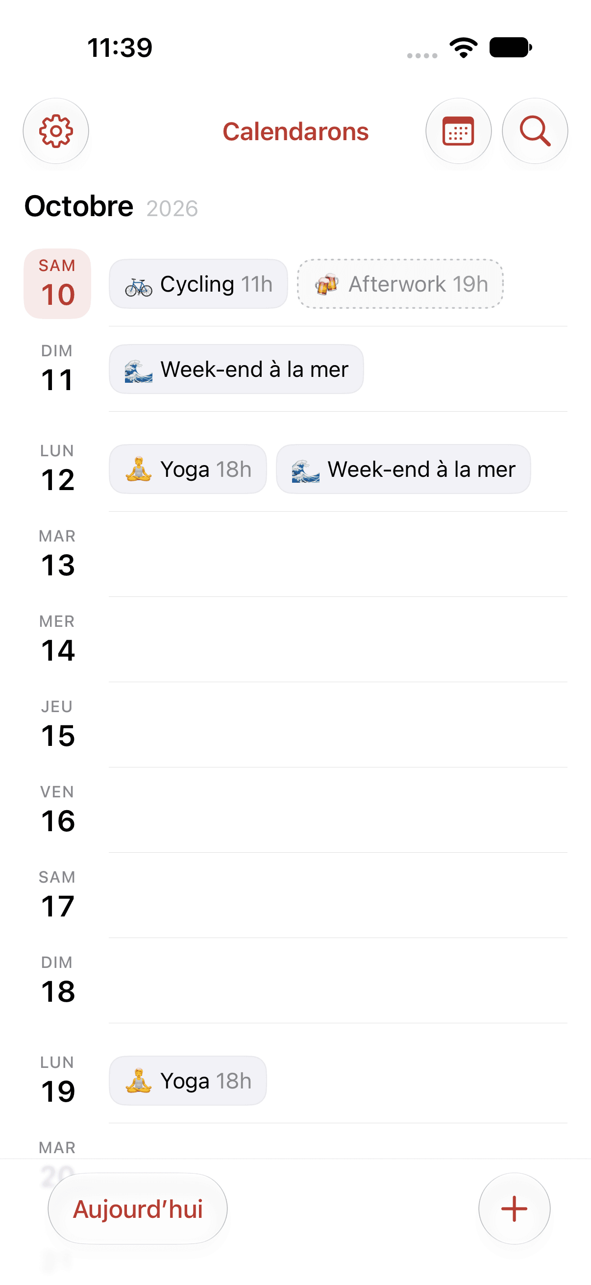 Le même calendrier sur iPhone.